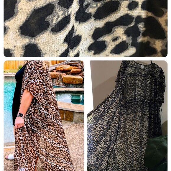 Gorgeous Plus Size Black & Tan Sheer Flowing Maxi Kimono - Picture 1 of 7